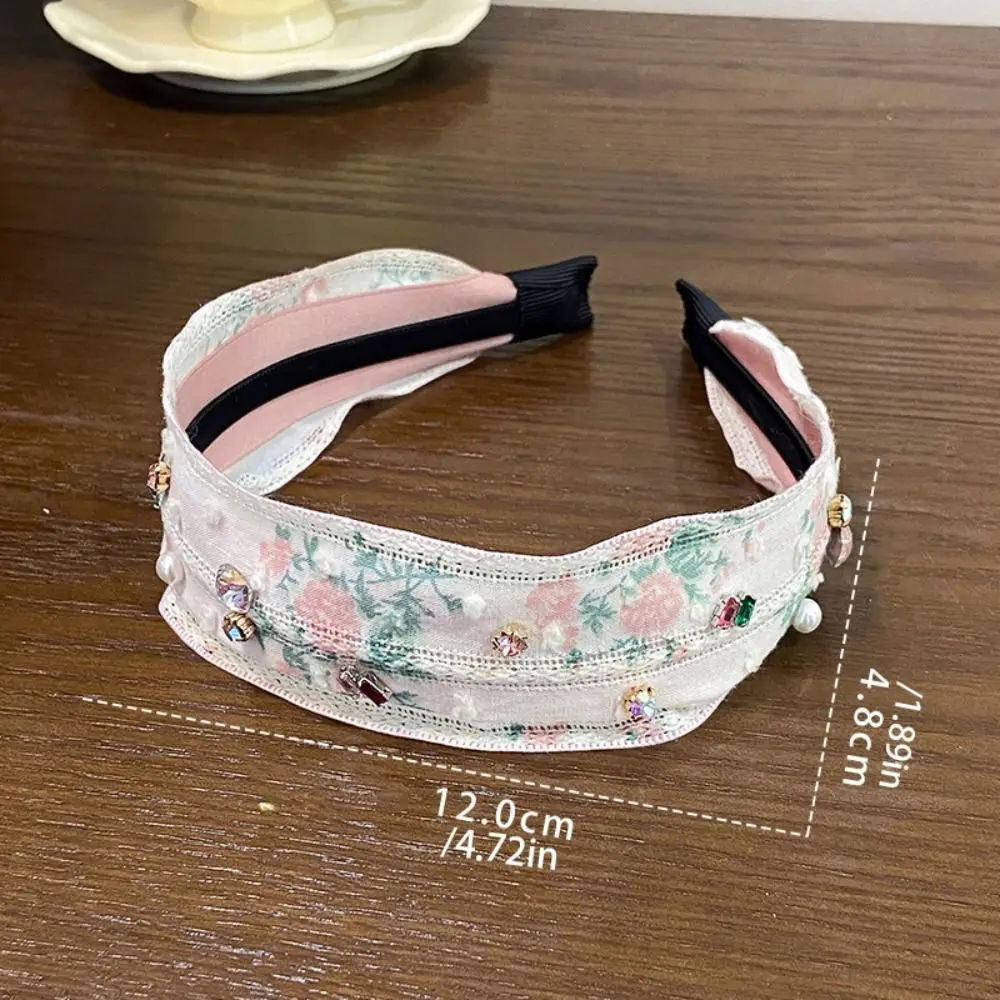 オールマッチ韓国風刺繍レースヘッドバンド花柄ワイドエッジラインストーンヘアバンドフェアリーリボンヘアフープヘッドウェア