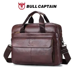 BULLCAPTAIN Men's Bag Genuine Leather Men Briefcase for Laptop 14 Messenger Men's Leather Bag Business Portfolio for Document A4