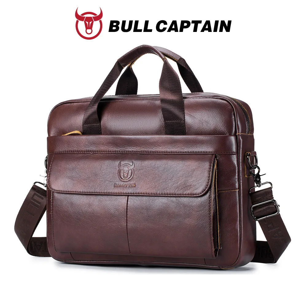 BULLCAPTAIN torba męska prawdziwej skóry męska teczka na laptopa 14 Messenger męska skórzana torba portfolio biznesowe na dokumenty A4