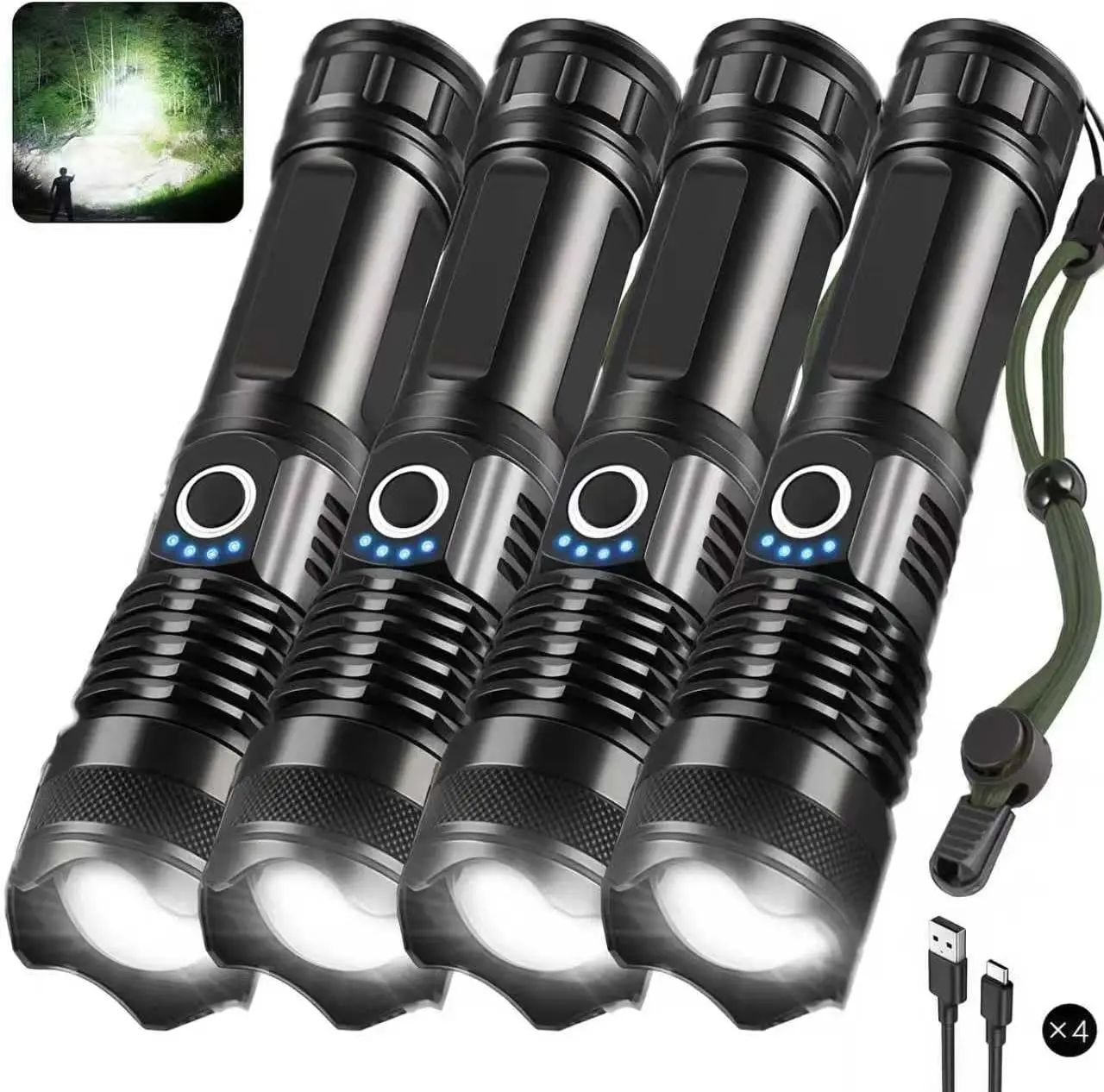 

4 Pack Rechargeable Flashlight, 9000000 Lumen, 5 Modes, USB Charging, Waterproof for Camping & Outdoor