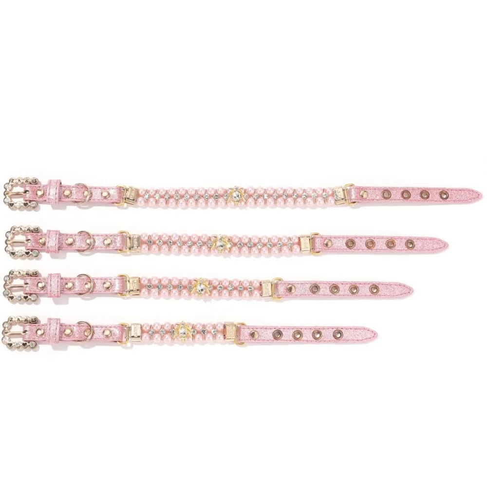 قابل للتعديل الكلب القط اللؤلؤ الياقات حجر الراين بلينغ كريستال القط قلادة مجوهرات فاخرة بو الرقبة حزام للكلاب الصغيرة للقطط #2