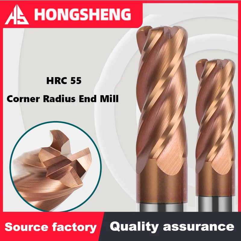 HRC55Corner Radius End Mill R Bullnose CNC Tungsten Carbide Steel Cutter Surface Machining Metal Router Tool 4Flutes R0.5 R1 R2