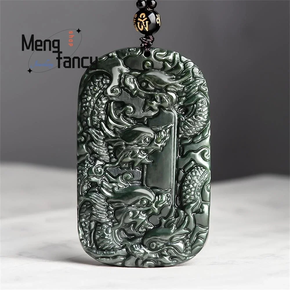 Natural Old Material Hetian Green Jade Hegemonic Zodiac Nine Dragons Protecting the Lord Pendant Exquisite Fashion Fine Jewelry