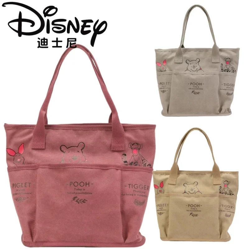 

Disney Vintage Tote Bag Cartoon Winnie The Pooh Large Capacity Canvas Shoulder Bag Children's Holiday Gifts Commuting