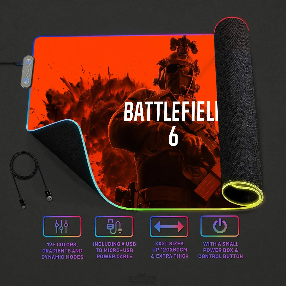 6 Mouse Pad Office Ahooting PC Home RGB LED Light Non-Slip Desk-Mat Battlefield USB Game Large Game Rubber Base Waterproof