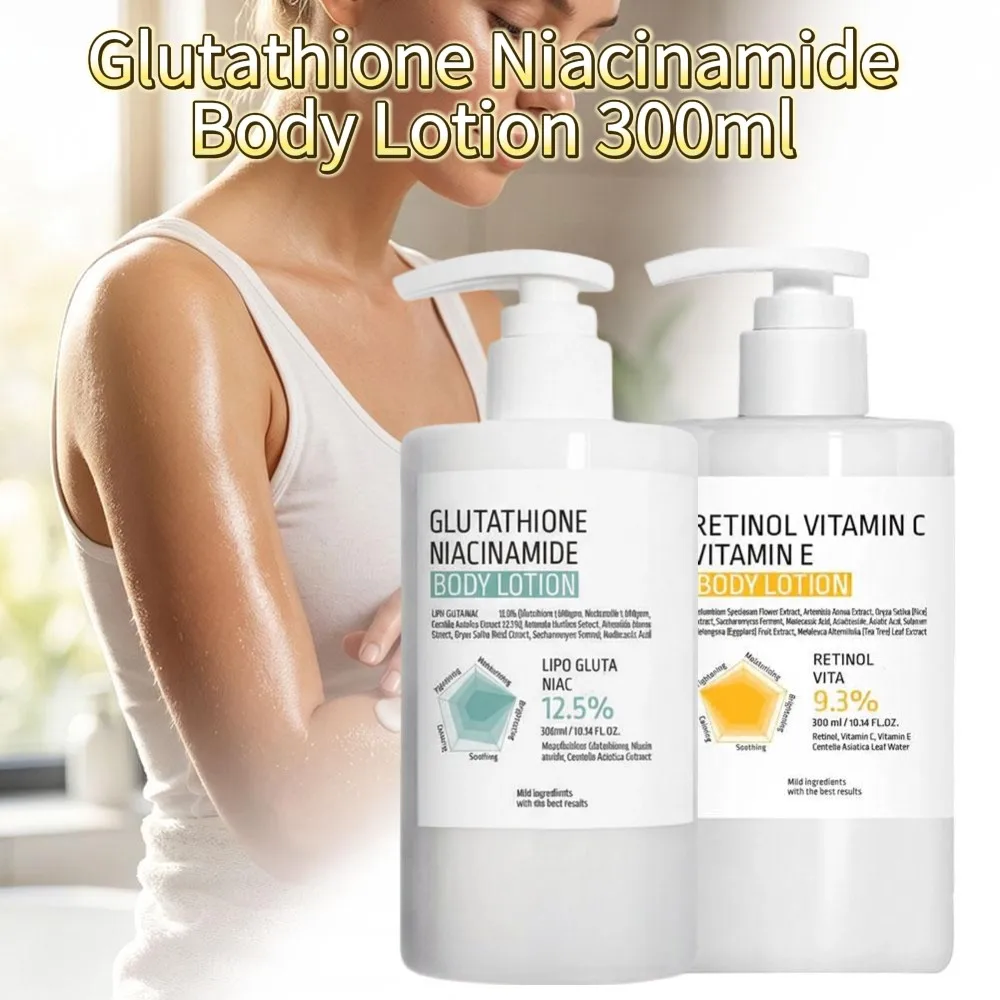 Lotion corporelle au glutathion et à la niacinamide 300ml, rétinol, vitamines C et E, hydratante, lissante pour peaux rugueuses, soin quotidien, hydratation et éclaircissement