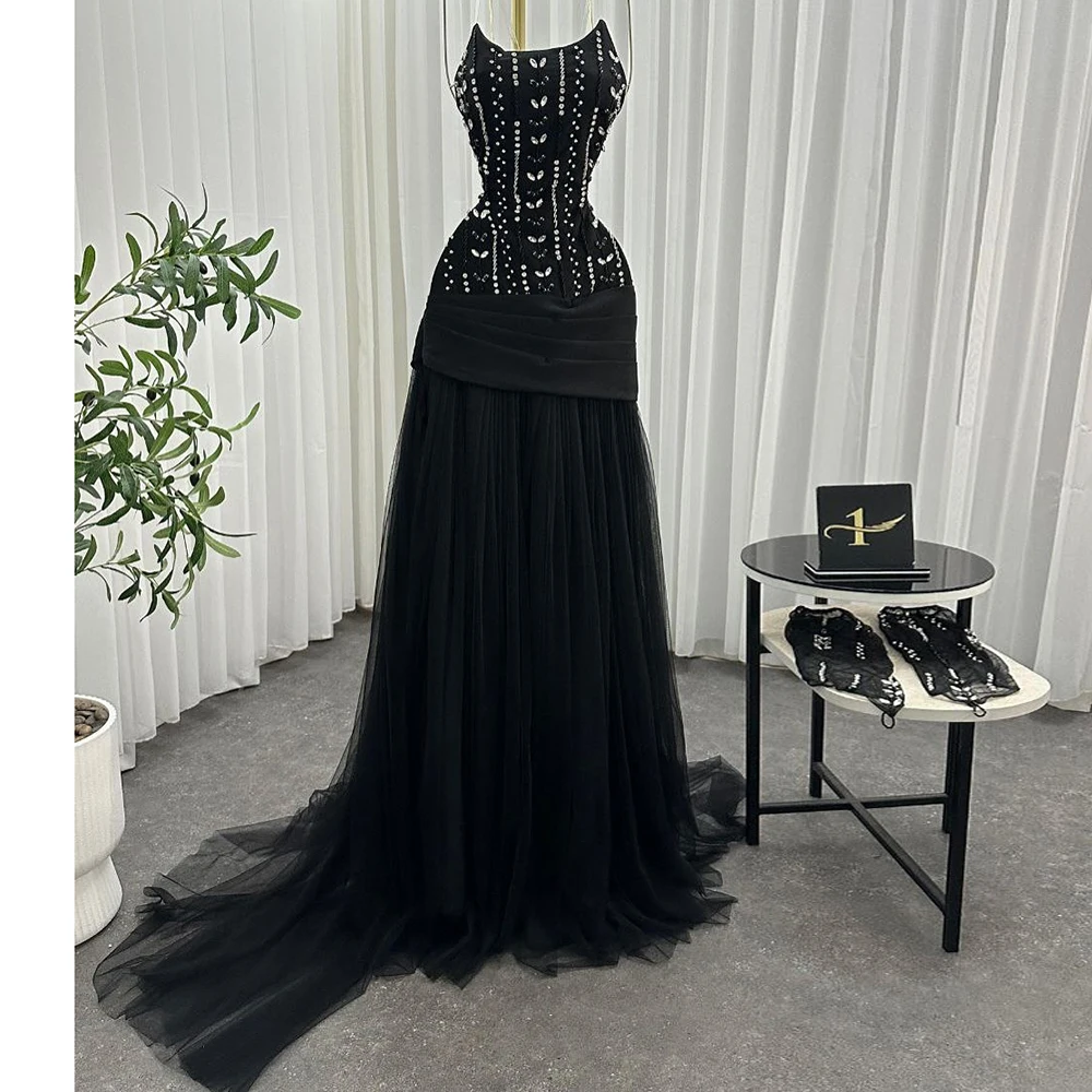 

Customized Mermaid Evening Dresses Floor-length Strapless Sleeveless Prom Gown Fashion Crystal Simple Draped Backless Party Gown
