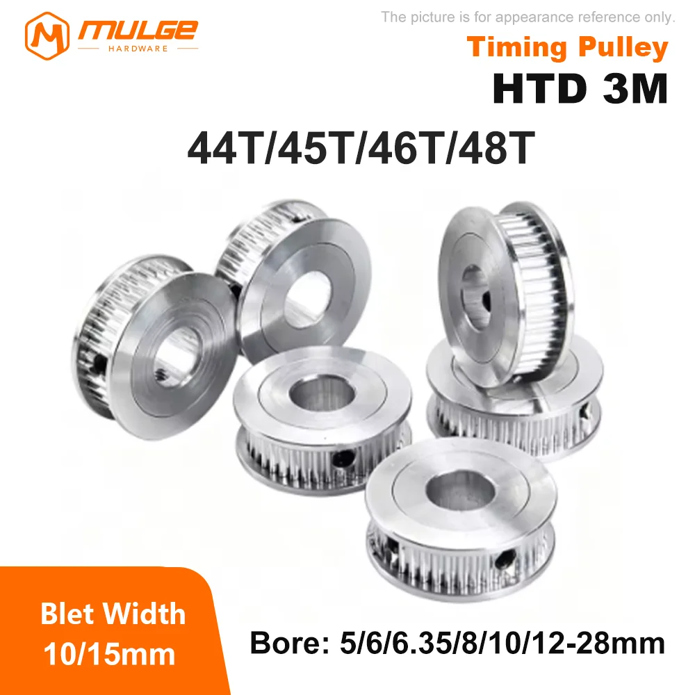 Timing Pulley HTD 3M 44T/45T/46T48Teeth Bore 5-28mm For Belt Width 10/15mm 3M Synchronous Wheel HTD3M Pulley With Keyway Gear