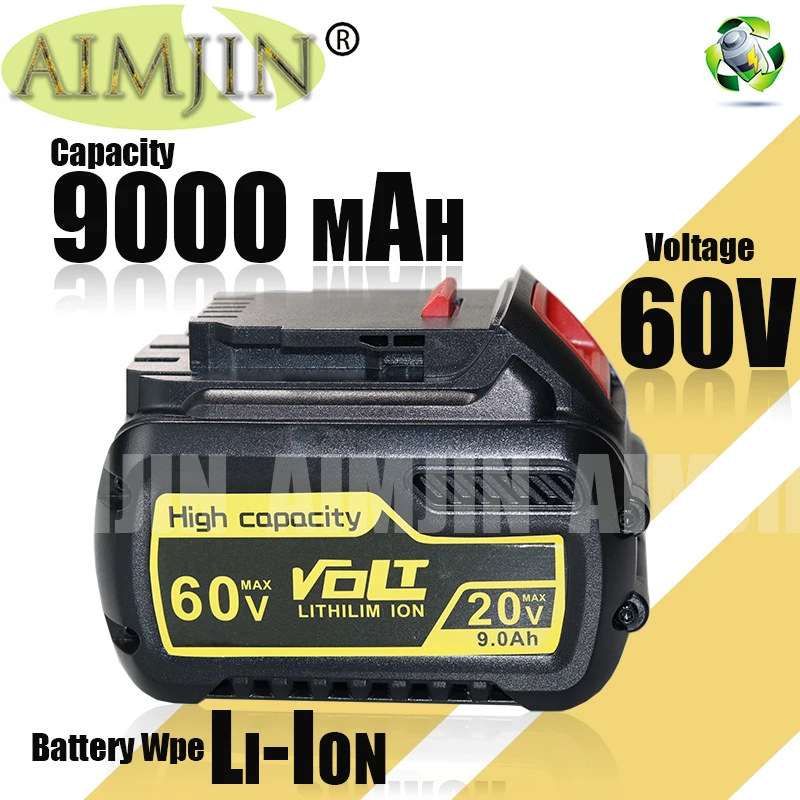 แบตเตอรี่ Li-ion 60V 9000mAh สำหรับแบตเตอรี่ DeWalt MAX 60V ใช้ได้กับ DCB609 DCB547-XJ DCB200แบตเตอรี่เครื่องมือ DCB204 DCB182