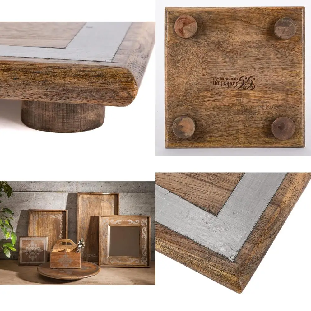 

10-квадратный металлический деревянный поднос с инкрустацией на ножках и детальной инкрустацией