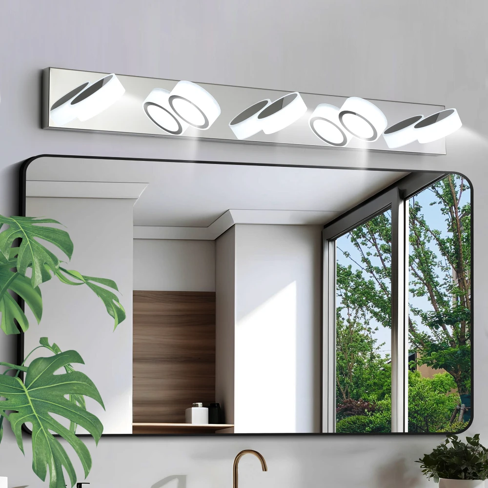 5-Light LED Vanity Light Fixture Chrome Finish with Acrylic Light Shades Energy-Efficient Bathroom Wall Sconce Dimmable 37In