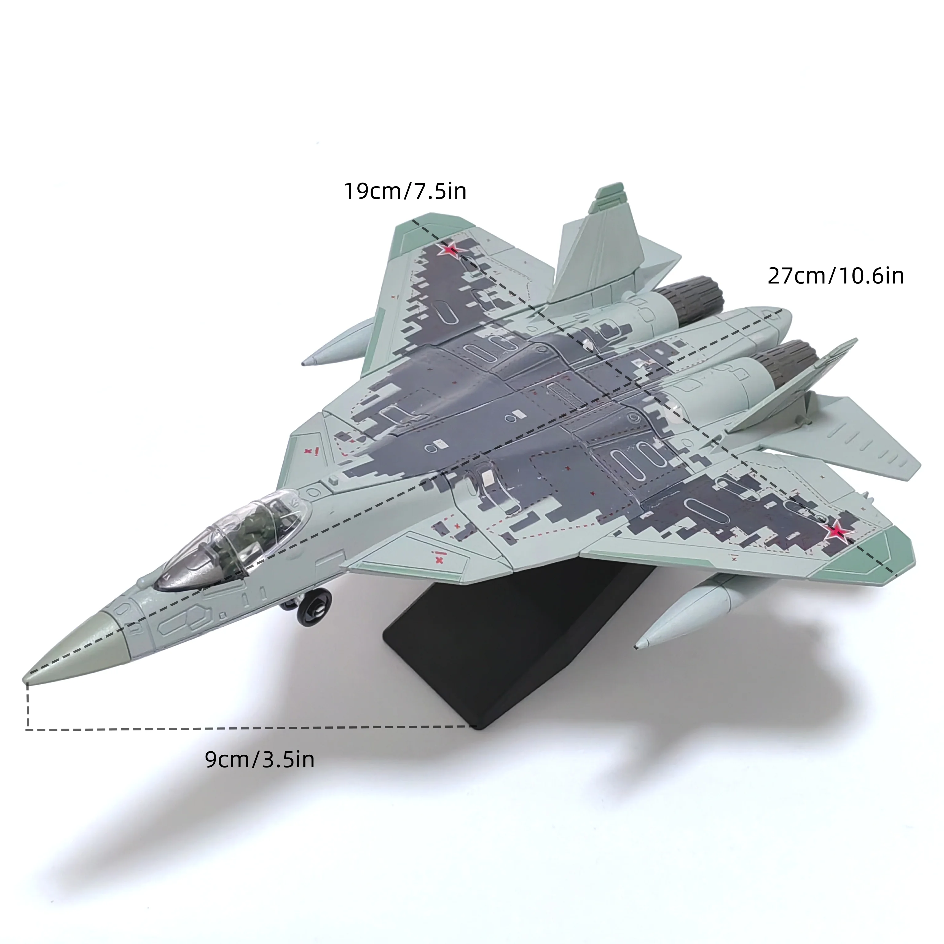 SU-57 Fighter, 1:72, Assembled Plastic Airplane Model (Including Display Rack), Home Display and Collection, Creative Gifts