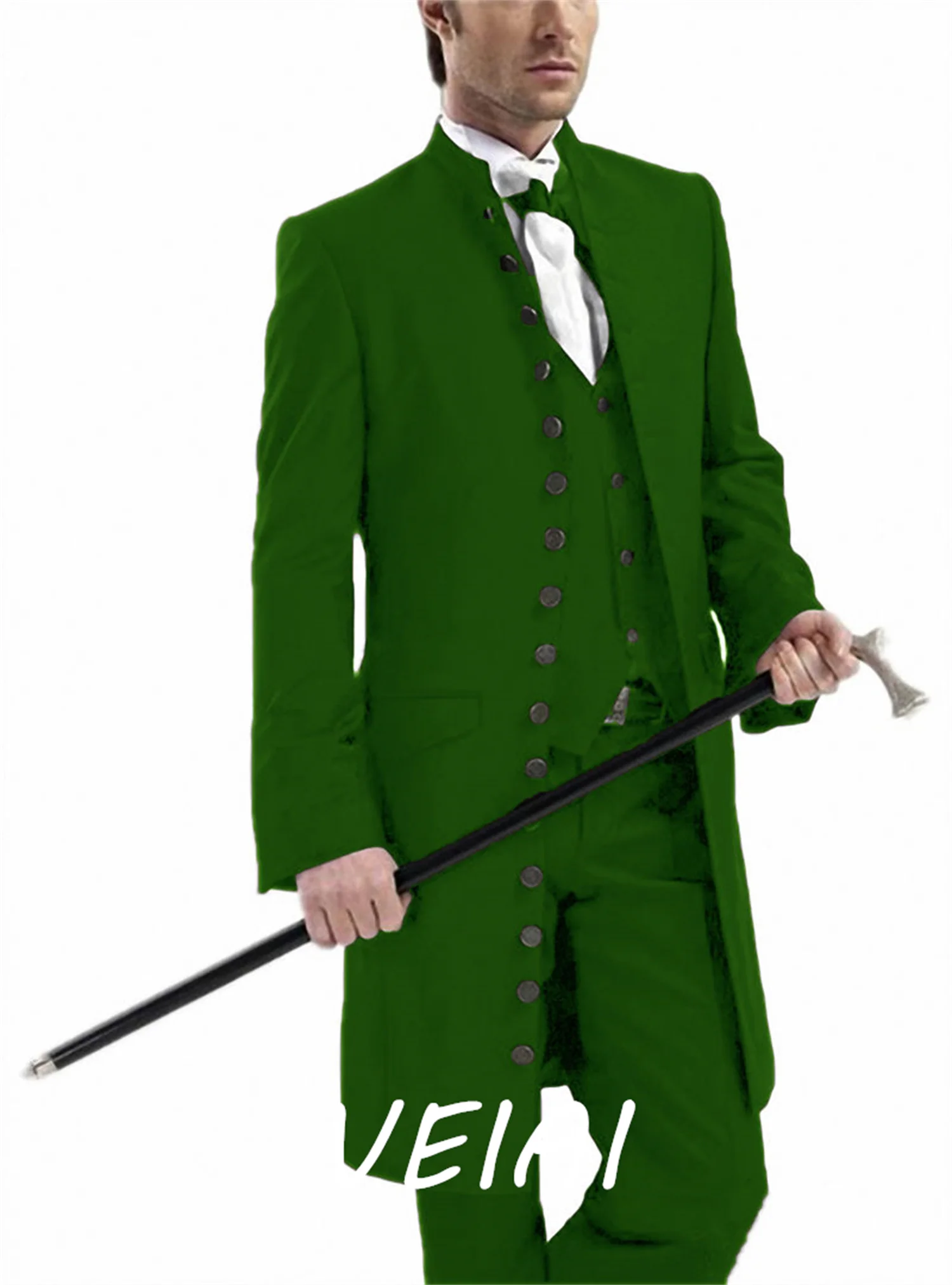 

CustomizedBlazer Sets Men's 3 Pieces Costume Gothic Stand Collar Suits Set Wedding Steampunk Long Blazer Jacket For Banquet Part