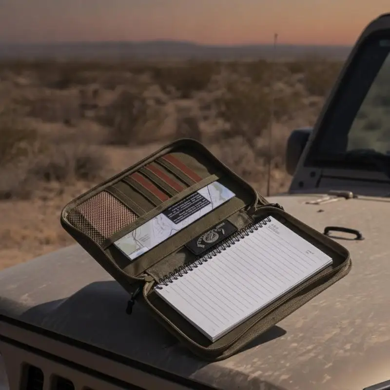 A5 Notebook Cover, Waxed Canvas Organizer with Zipper & Pen Holder, Multi‑Functional Journal Case for Hunting Outdoor Use
