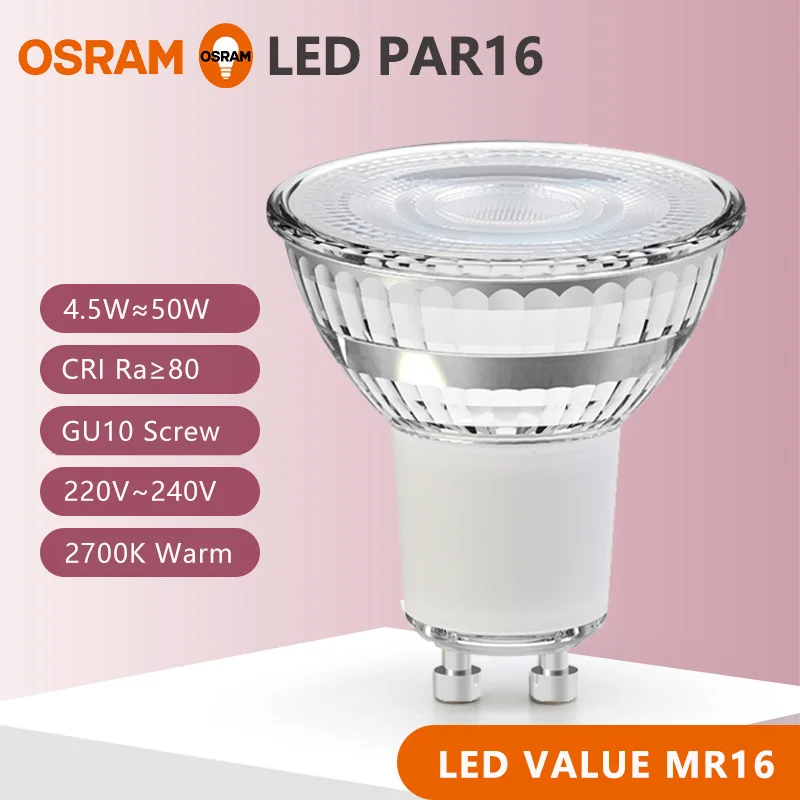 أوسرام LED قيمة PAR16 50 24 ° 36 ° درجة 4.5 واط 220 فولت GU10 2700 كيلو دافئ أبيض LED عاكس مصباح غرفة المنزل لمبة الضوء الطبيعي النظيف #6