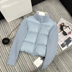 2024 Early Autumn/Winter Splicing Wool Knitted Sleeves Stand up Down Jacket, Warm and Versatile Fashion Winter Jacket