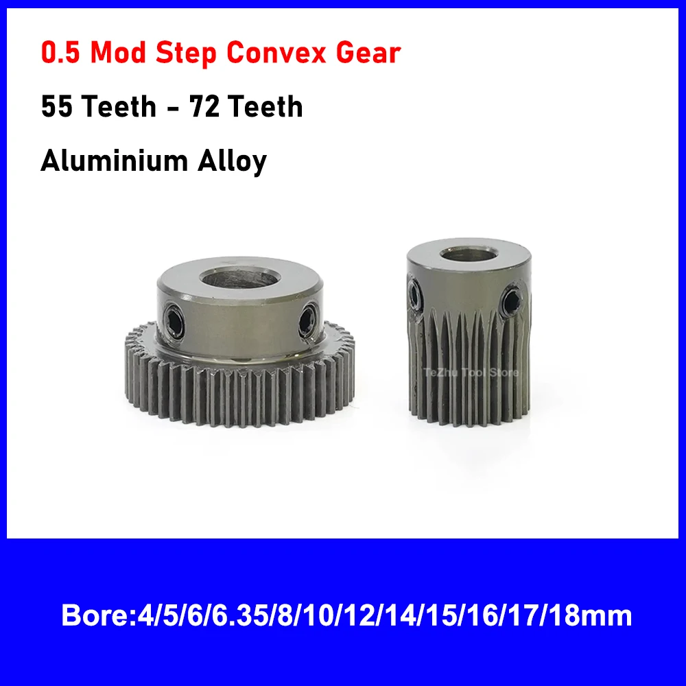 

1Pcs Aluminium Alloy 0.5 Mod Step Convex Gear 55 Teeth - 72 Teeth Motor Metal Pinion Spur Gear Bore 4mm-18mm Transmission Parts