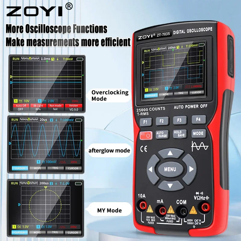 ZOYI ZT703S Multimetr cyfrowy 3w1 50MHz Szerokość pasma 280MS Stawka PC Przechowywanie danych Podwójny oscyloskop Generator sygnału