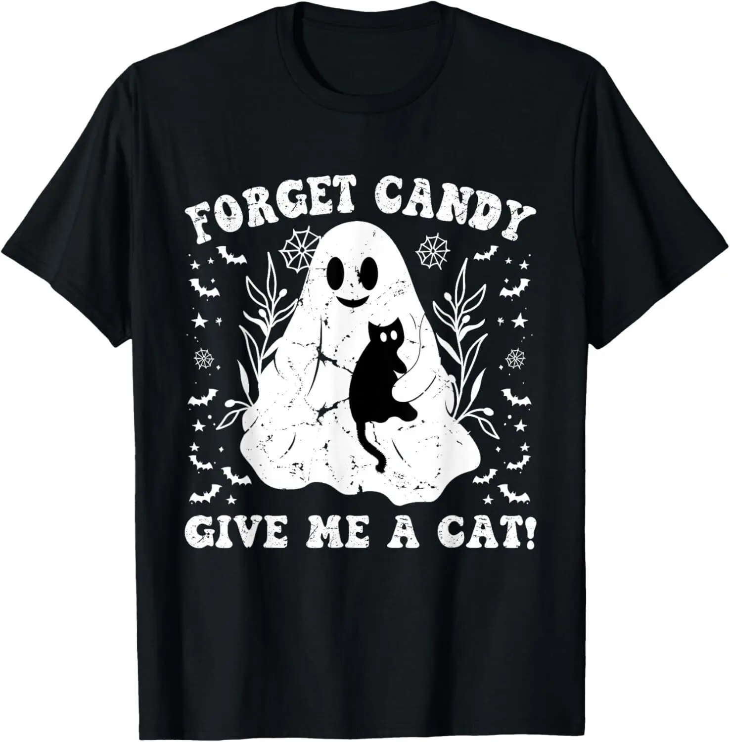 Funny Halloween Cat Ghost Forget Candy Give Me Cat Halloween T-Shirt S-5XL