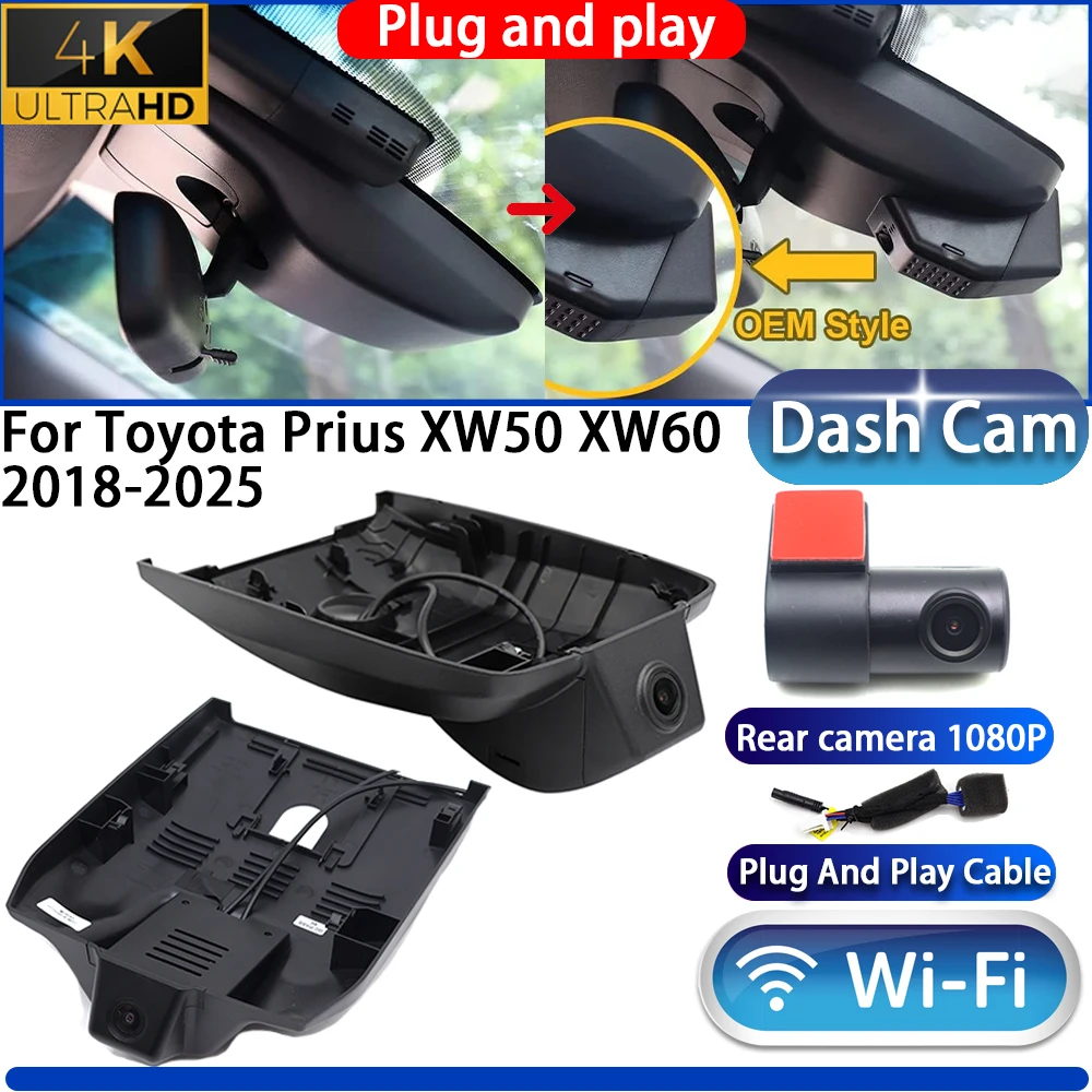 

HighCity For Toyota Prius XW50 XW60 2018-2025 Dash Cam Camera DVR 4K UHD 2160P Night Vision Wifi Plug And Play Video Recorder