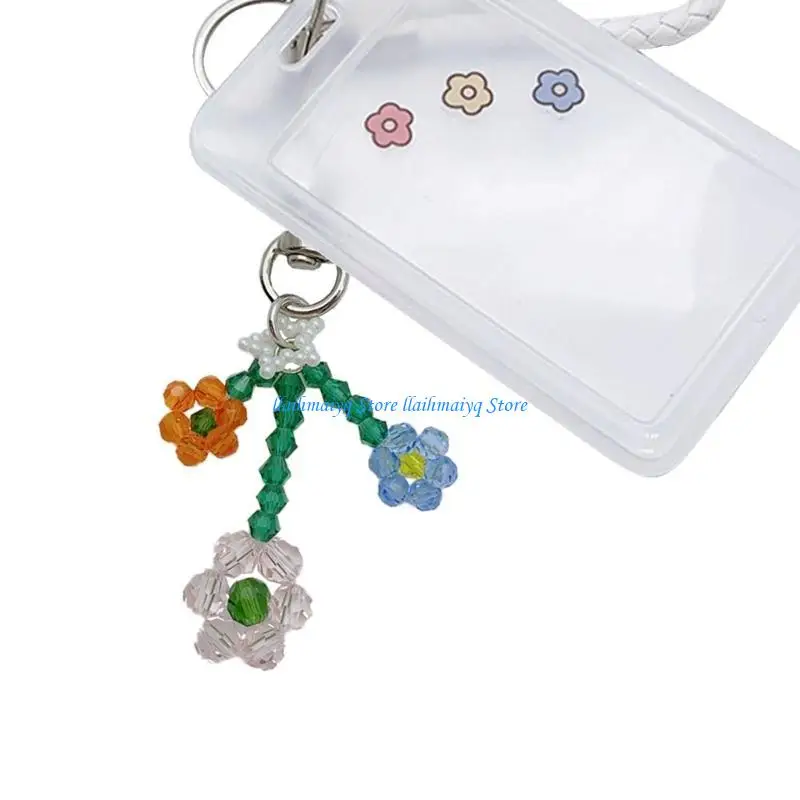 573B Handcrafted Flower Keychain Elegant Beads Holder Portable Keyrings for Girls