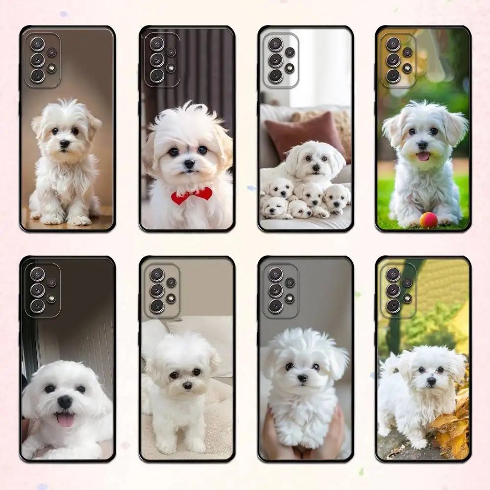 

China Line Puppy Maltese Dog Phone Case For Samsung S 25,24,23,22,30,21,10,9,Ultra,Plus,Lite,FE,4,5 G Soft Black Case