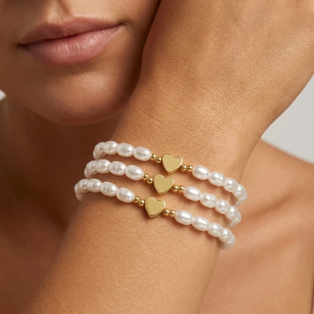 

3PCS Bohemian Handmade Love/Pearl Elastic Rope Bracelet Set for Women Daily Festive Wear Comes with Blessing Card