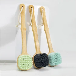 Wooden Long Handle Silicone Bath Brush Body Shower Scrubber Back Brushes Multifunction Massage Cleaning Scrubbers