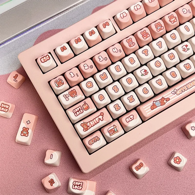 

Bear Sweetheart Theme Keycap 120Key PBT Custom Cute Pink Love Keyboard Cap MOA Profile Gaming Key Cap for Mechanical Keyboard