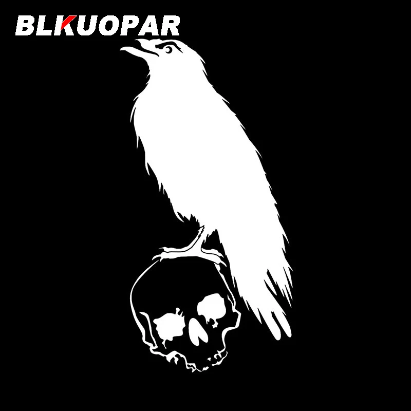 BLKUOPAR Raven Crow on Skull Car Stickers ATV Anime Personality Decal Waterproof Sunscreen Refrigerator Graphics Car Accessories