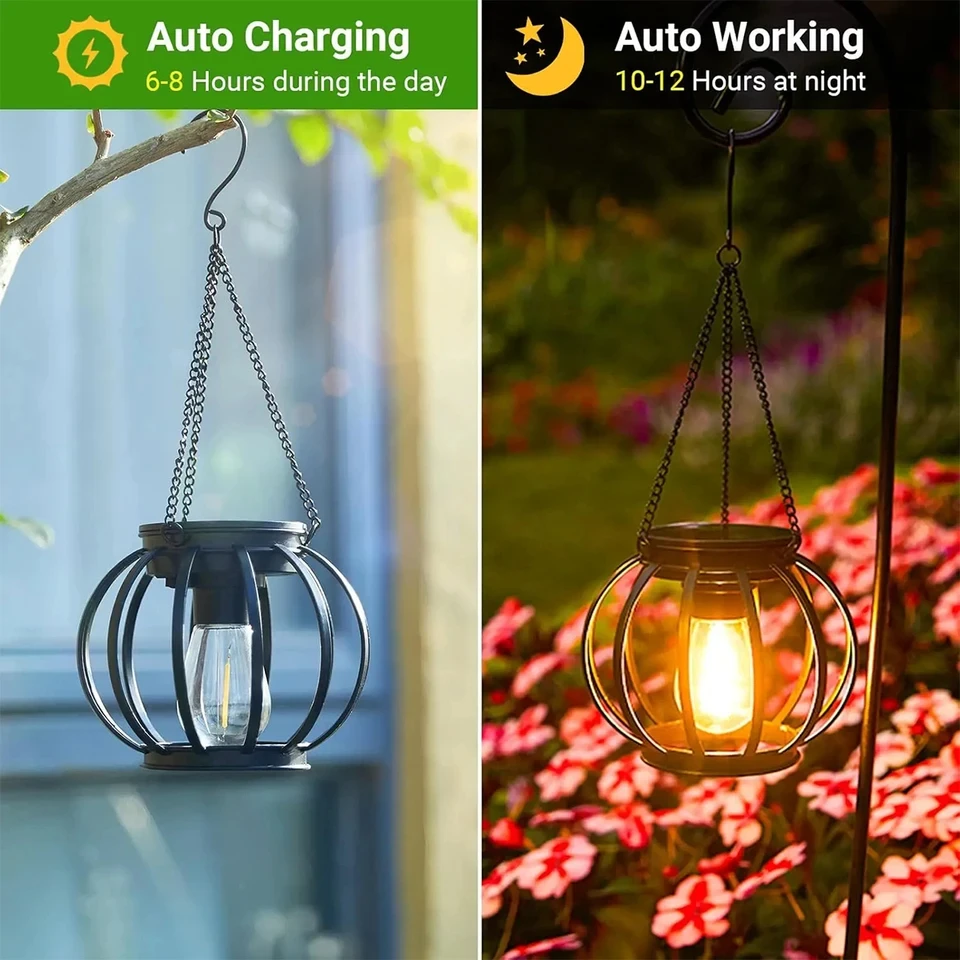 Solar Lantern Led Light Warm White Lamp Outdoor Sensor Garden Lights Waterproof Patio Yard Decoraiton Hanging For/outdoor Hollow image 3