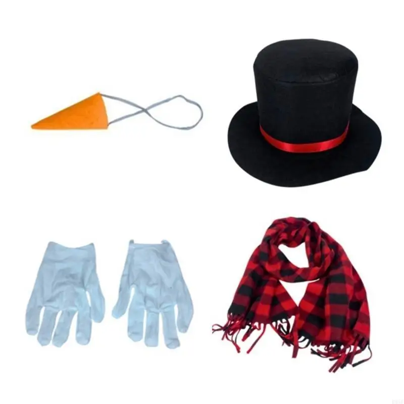 B95f 4 peças fantasia boneco neve adulto, chapéu boneco neve, cachecol nariz, luvas, acessórios