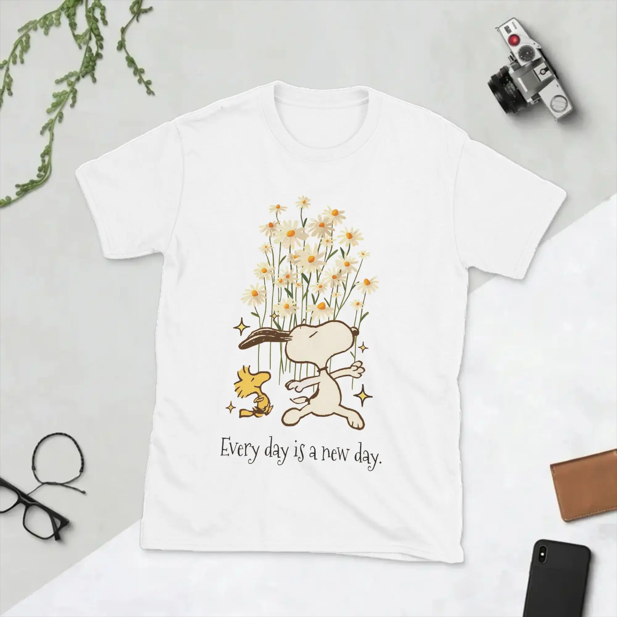 Men T-Shirt Every Day is a new Day Novelty 100% Cotton Tees Short Sleeve Snoopys T Shirt Round Neck Tops Gift Idea