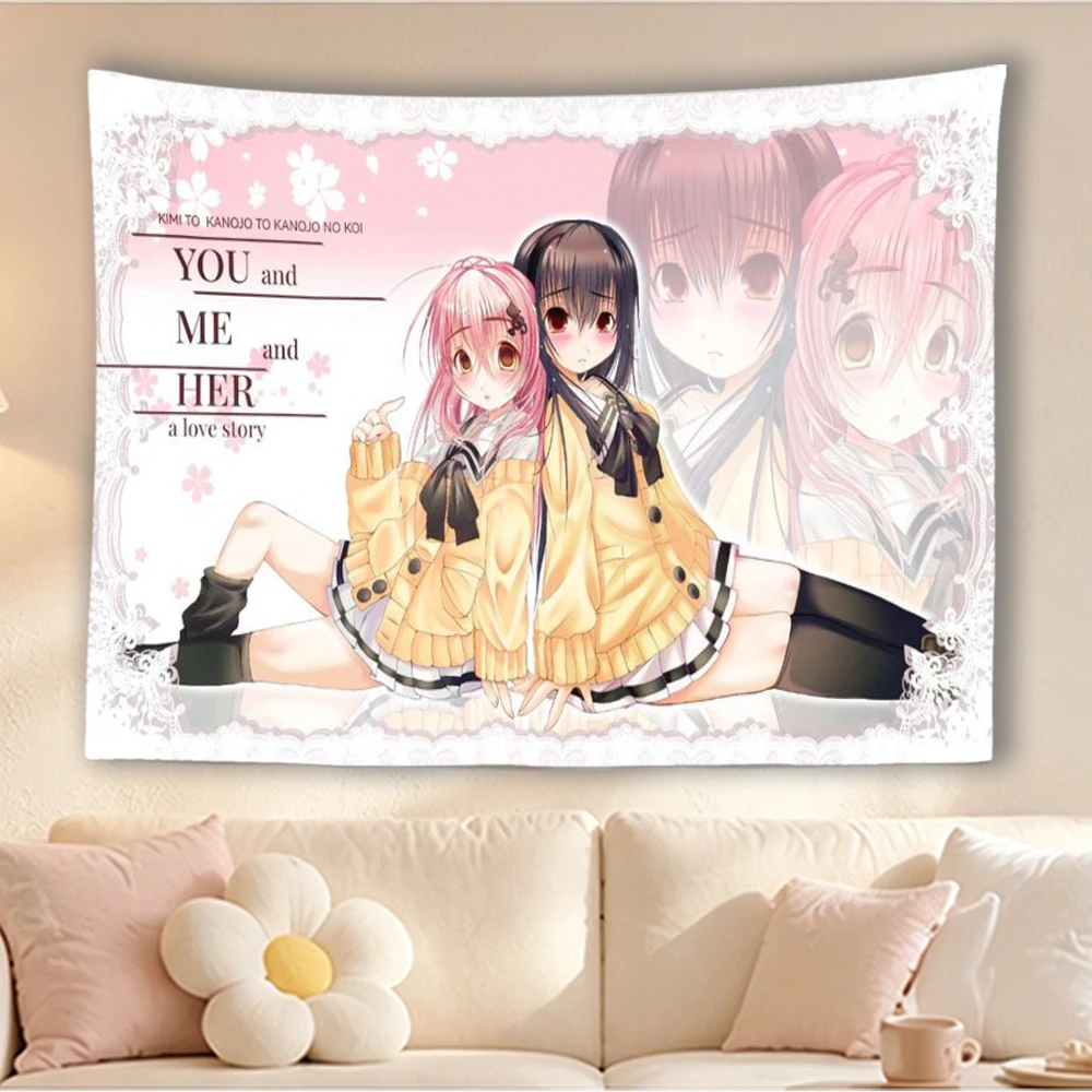 You and Me and Her Anime Tapestry  Print Wall Hanging Aesthetic Background Cloth Dorm Bedroom Decor