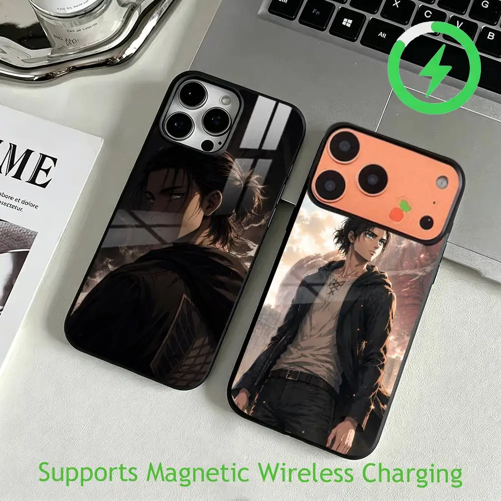 capa-para-iphone-17-16-15-14-13-12-11-plus-pro-com-tema-attack-on-titan-eren-yeager-permite-carregamento-sem-fio-magnetico