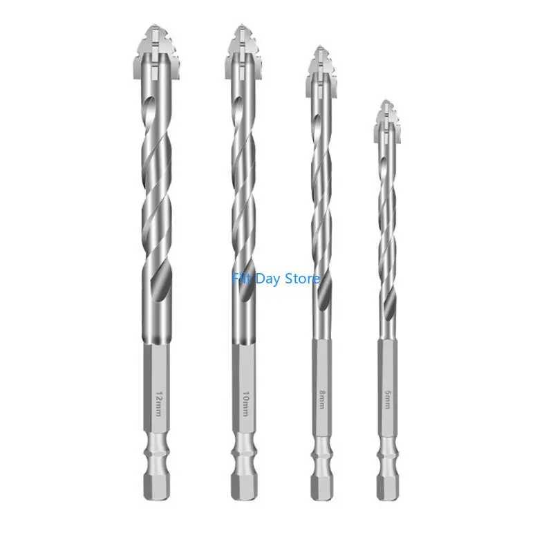 F92C 4PCS excentrische twist -boorbits met vier fluitzaag voor hout tegelsmarmeren