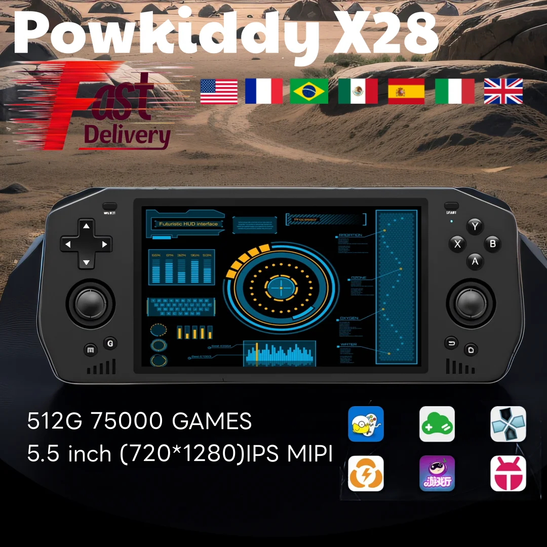 

Powkiddy X28 Retro Handheld Video Game Console 5.5 Inch Touch Screen Android11 Supports HD TV OUTPUT 512G 75000 GAME PSP PS2