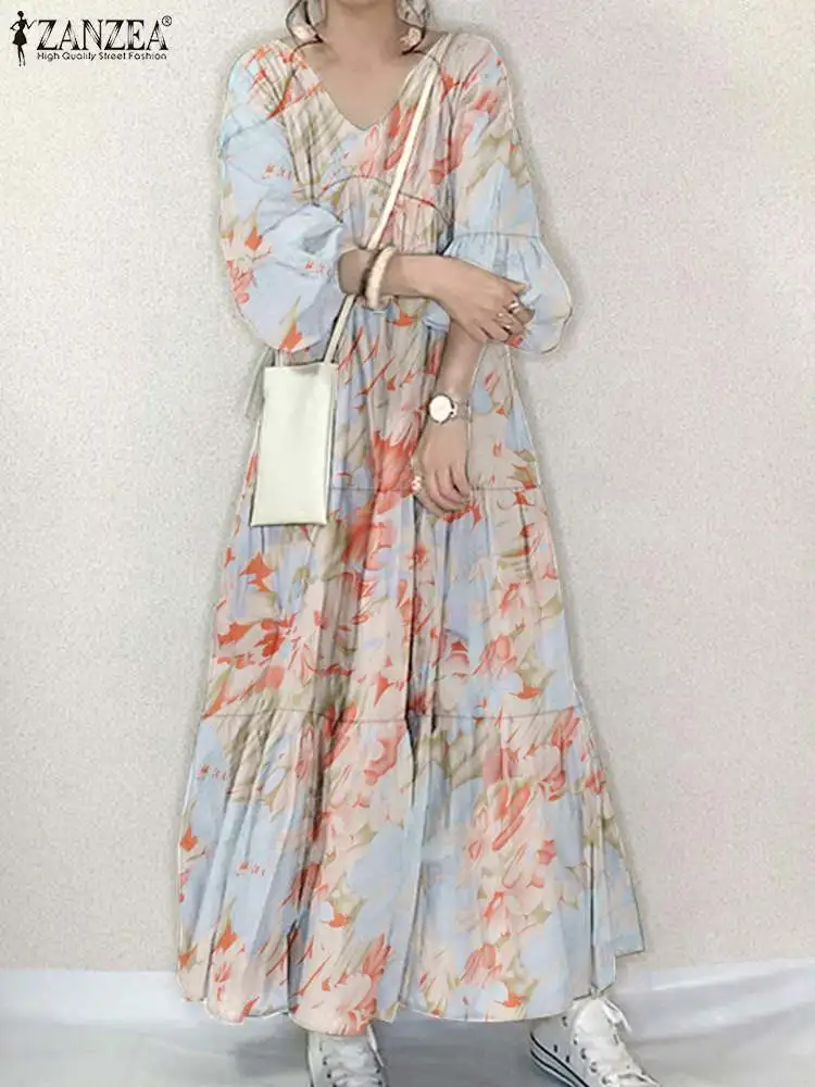 2024 ZANZEA Fashion Women Long Sleeve Floral Printed Dress Autumn Sundress Robe Femme Casual Party Vestido Loose Holiday Kaftan