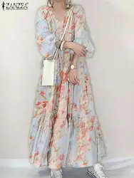 2024 ZANZEA Fashion Women Long Sleeve Floral Printed Dress Autumn Sundress Robe Femme Casual Party Vestido Loose Holiday Kaftan