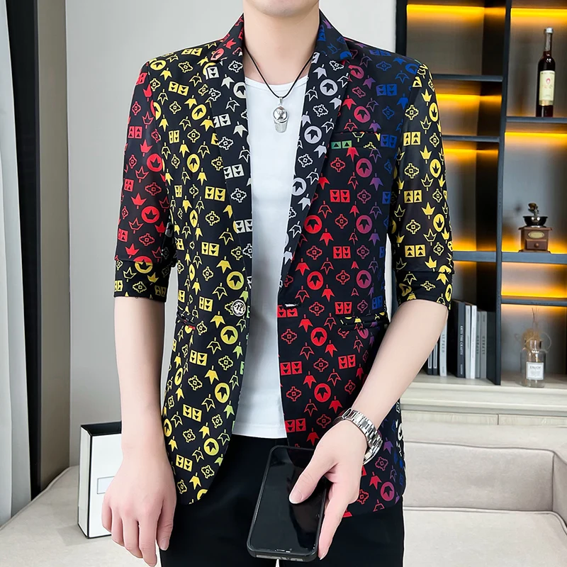 2024 Fashion trend Men Blazer Casual Short Sleeve Suit Coats Mens Simple Solid All-match Blazer Fashionable Male Tops