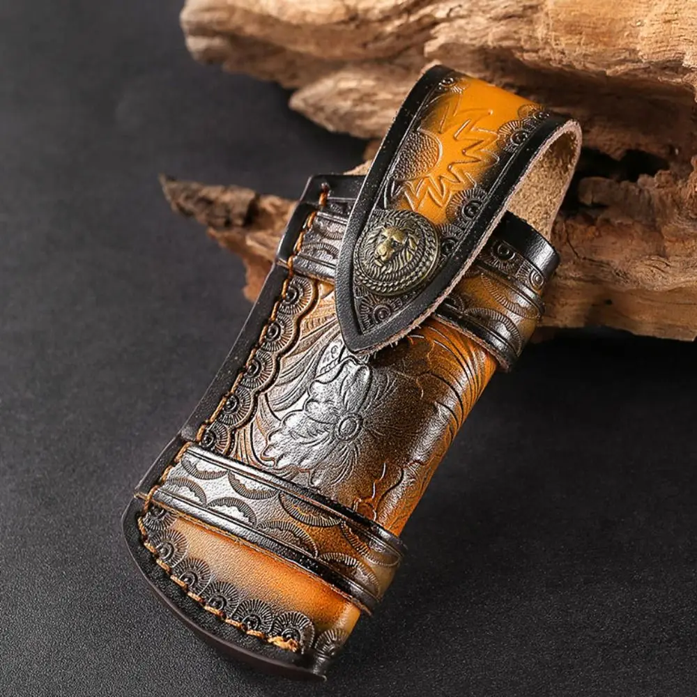 Cowhide Fold Knife Scabbard Tool Flashlight Belt Loop Case Holder Leather Sheath Pocket Hunt Camp Outdoor Carry Equipment view 3