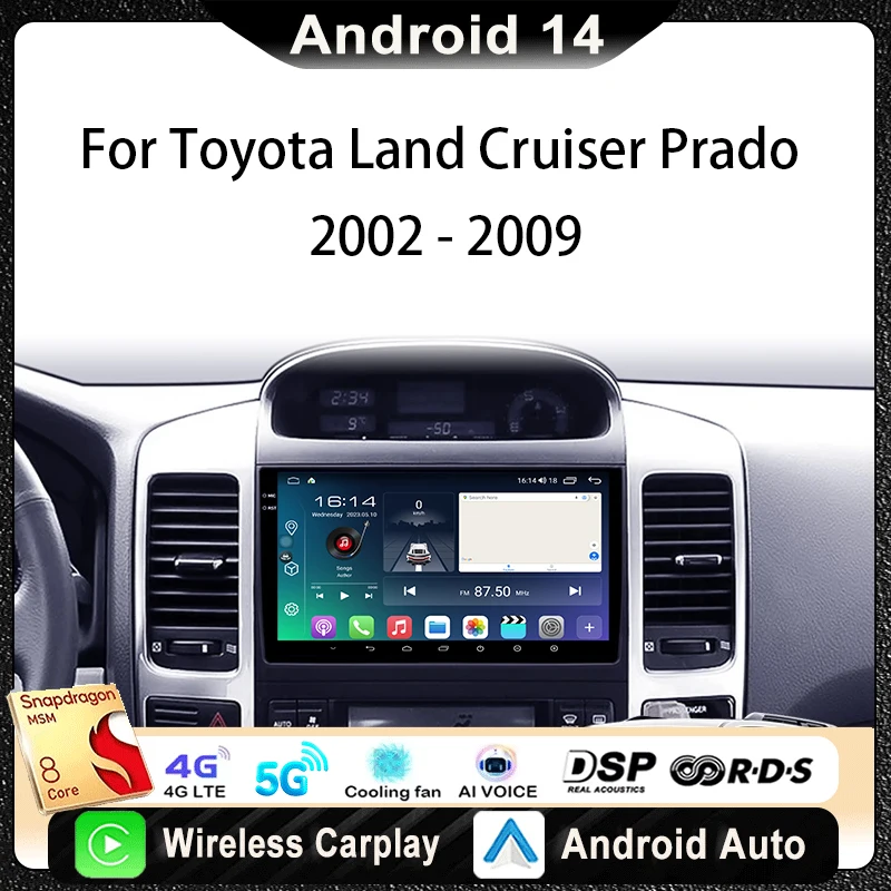 

For Toyota Land Cruiser Prado 120 3 III For Lexus GX470 GX 470 J120 2002-2009 Car Radio Player Navigation GPS Android14 Carplay