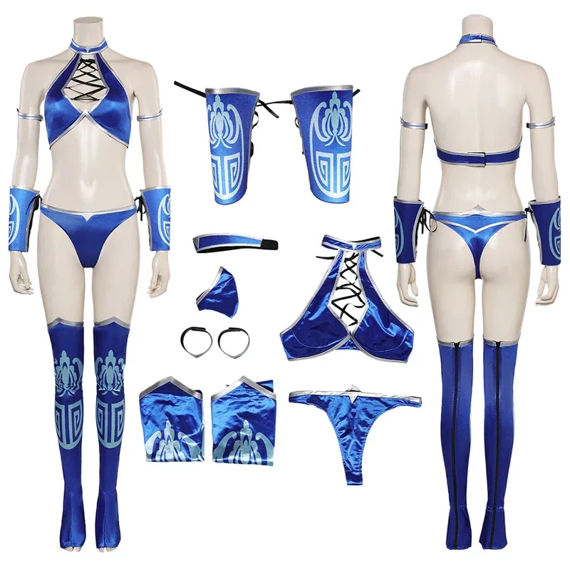 

XT8Game Kombat 1 Cos Kitana Cosplay Costume Outfits Fantasy Bikini Set Halloween Carnival Suit Accessories For Adult Girls XT6@!