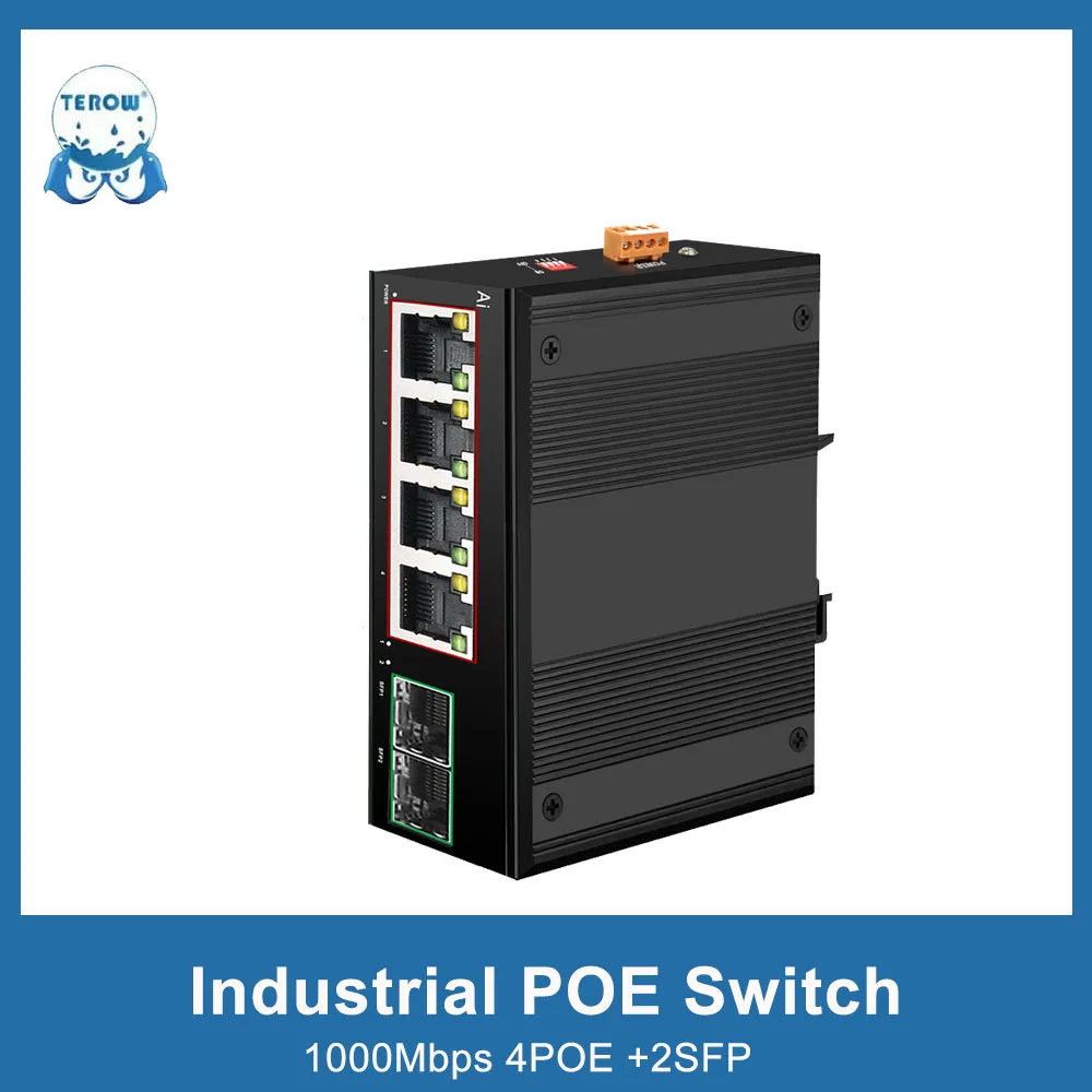 Terow Industrial Switch Gigabit POE Switch 6 Port 100/1000Mbps Ethernet Switch Unmanaged wih Vlan Broadcast Storm Protection LPP