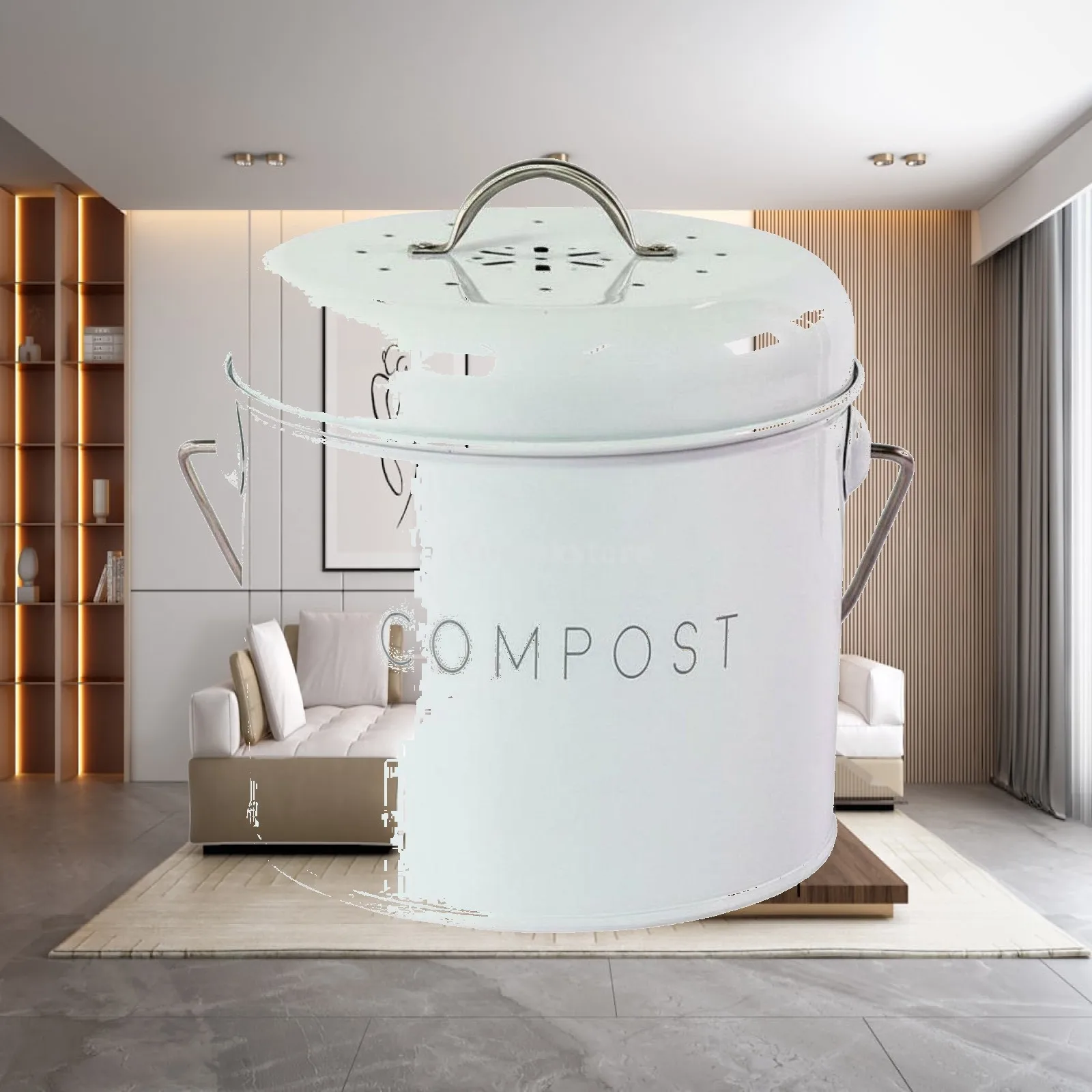 Mini Desktop Trash Can Composting Bin with Lid Counter Top Waste Container for Composting Food Scraps in Kitchen