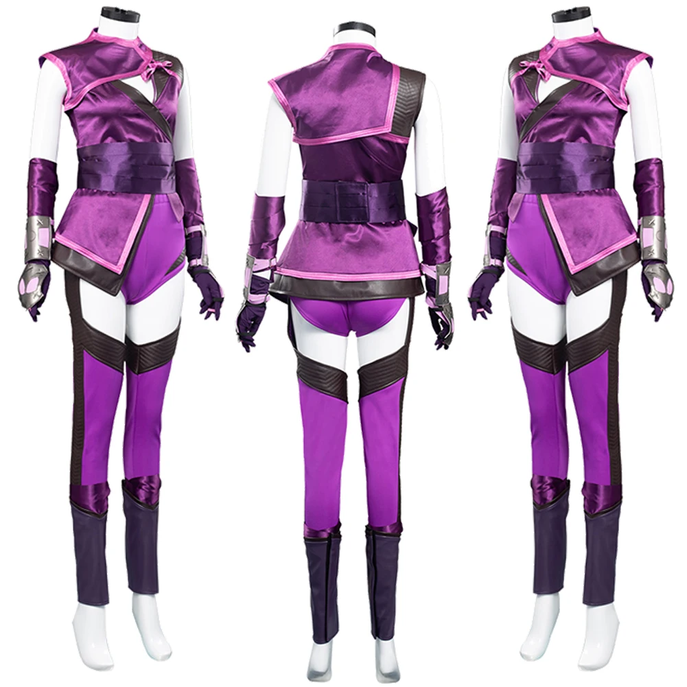 Game Mortal Kombat Mileena Cosplay Costume Full Set Sexy Purple Color Uniform for Women Halloween Roleplay Outfits Carnival Suit