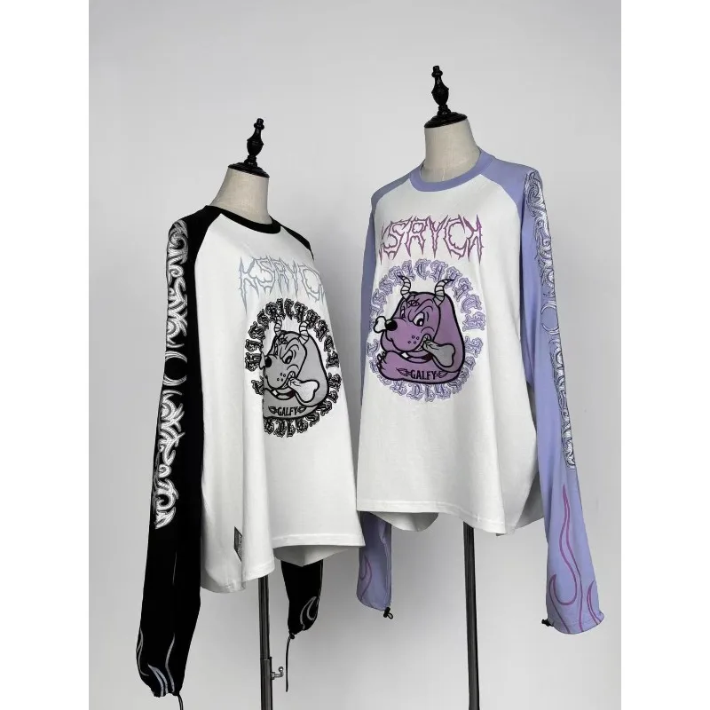 Japanese Street Subculture Long Sleeve T-shirts Harajuku Tattoo Prin Taesthetic Tees Women's Retro Y2k Oversize Loose Casual Top