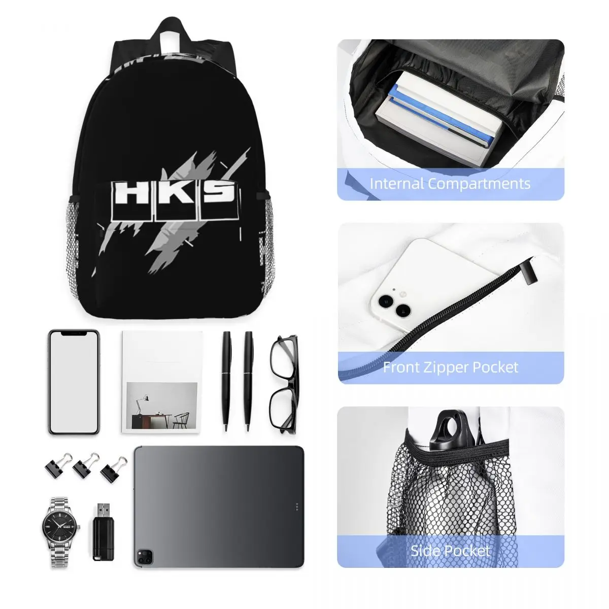 HKS Logo Car JDM Backpack Hot Sale Daypack Large Capacity Boys Girls BookBag Shoulder Bags for Men Women School Bag