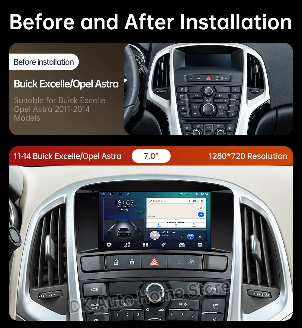 Android 16 For Buick Excelle opel Astra 2011 - 2014 Car Radio Bluetooth Multimedia Wireless Auto Carplay 4G WIFI DSP GPS Navi-