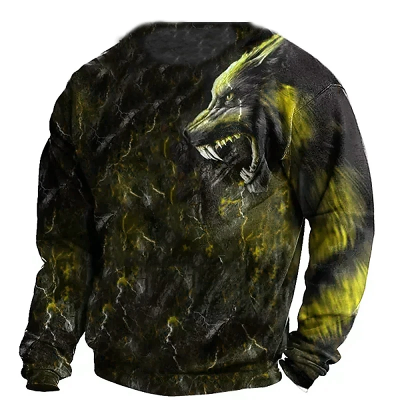 Vintage T-shirt Male Summer Long 3d Wolf Print T Shirts Tops 2023 Men Cotton Streetwear Oversized Clothing O-neck Graphic Tees